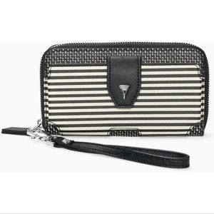 NWOT Stella & Dot Madison Smartphone Wallet Black/White Crème Breton Stripes